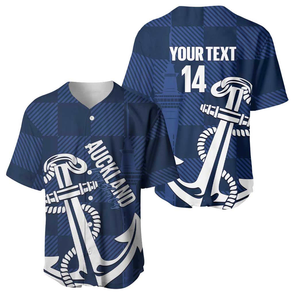 New Zealand Auckland Football Custom Baseball Jersey Navy Blue City Anchor Sky Tower Symbol - Polynesian Pride