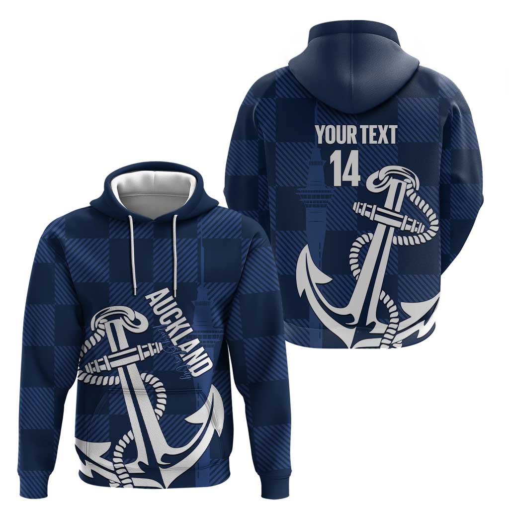 New Zealand Auckland Football Custom Hoodie Navy Blue City Anchor Sky Tower Symbol - Polynesian Pride