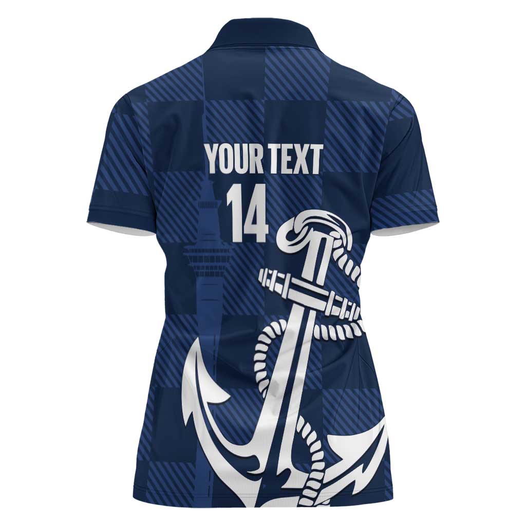 New Zealand Auckland Football Custom Women Polo Shirt Navy Blue City Anchor Sky Tower Symbol - Polynesian Pride