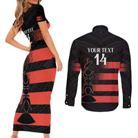Custom New Caledonia Football Couples Matching Short Sleeve Bodycon Dress and Long Sleeve Button Shirt Allez Les Cagous Polynesian Pattern