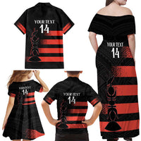 Custom New Caledonia Football Family Matching Off Shoulder Maxi Dress and Hawaiian Shirt Allez Les Cagous Polynesian Pattern