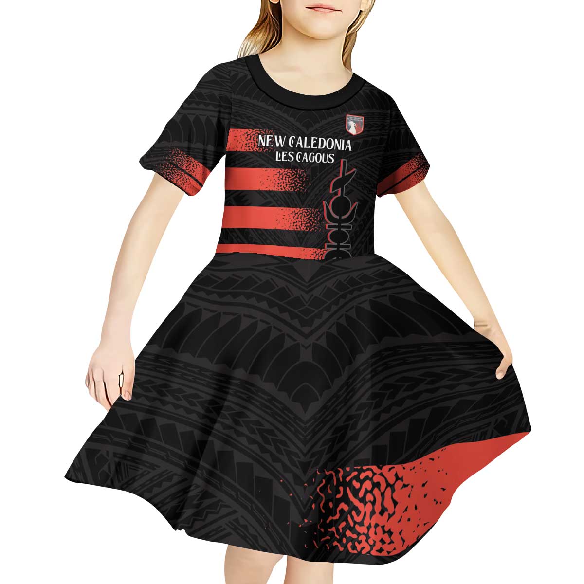 Custom New Caledonia Football Kid Short Sleeve Dress Allez Les Cagous Polynesian Pattern