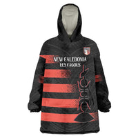 Custom New Caledonia Football Wearable Blanket Hoodie Allez Les Cagous Polynesian Pattern
