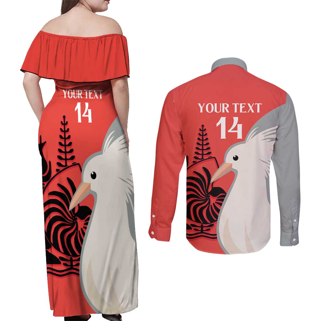 Custom Nouvelle-Caledonie Football Couples Matching Off Shoulder Maxi Dress and Long Sleeve Button Shirt Allez Les Cagous Simple Style LT14 - Polynesian Pride
