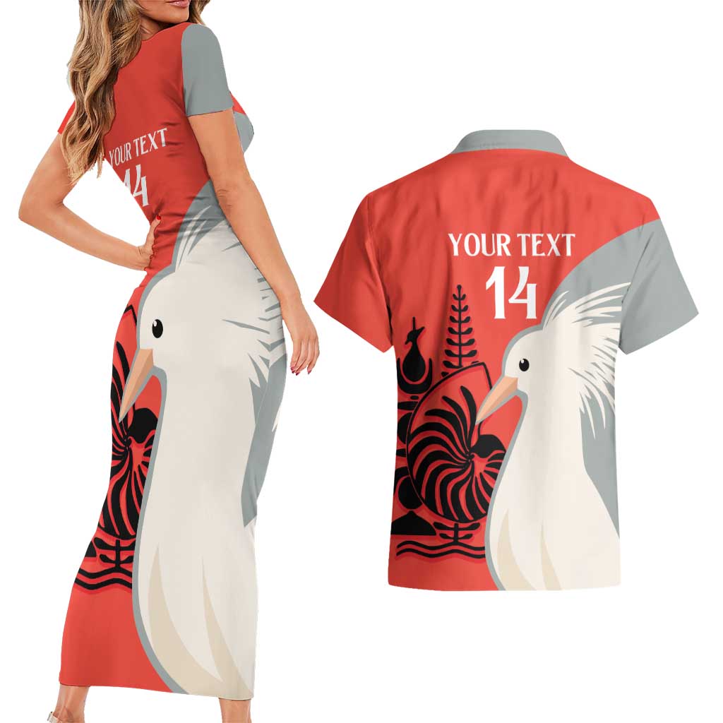 Custom Nouvelle-Caledonie Football Couples Matching Short Sleeve Bodycon Dress and Hawaiian Shirt Allez Les Cagous Simple Style