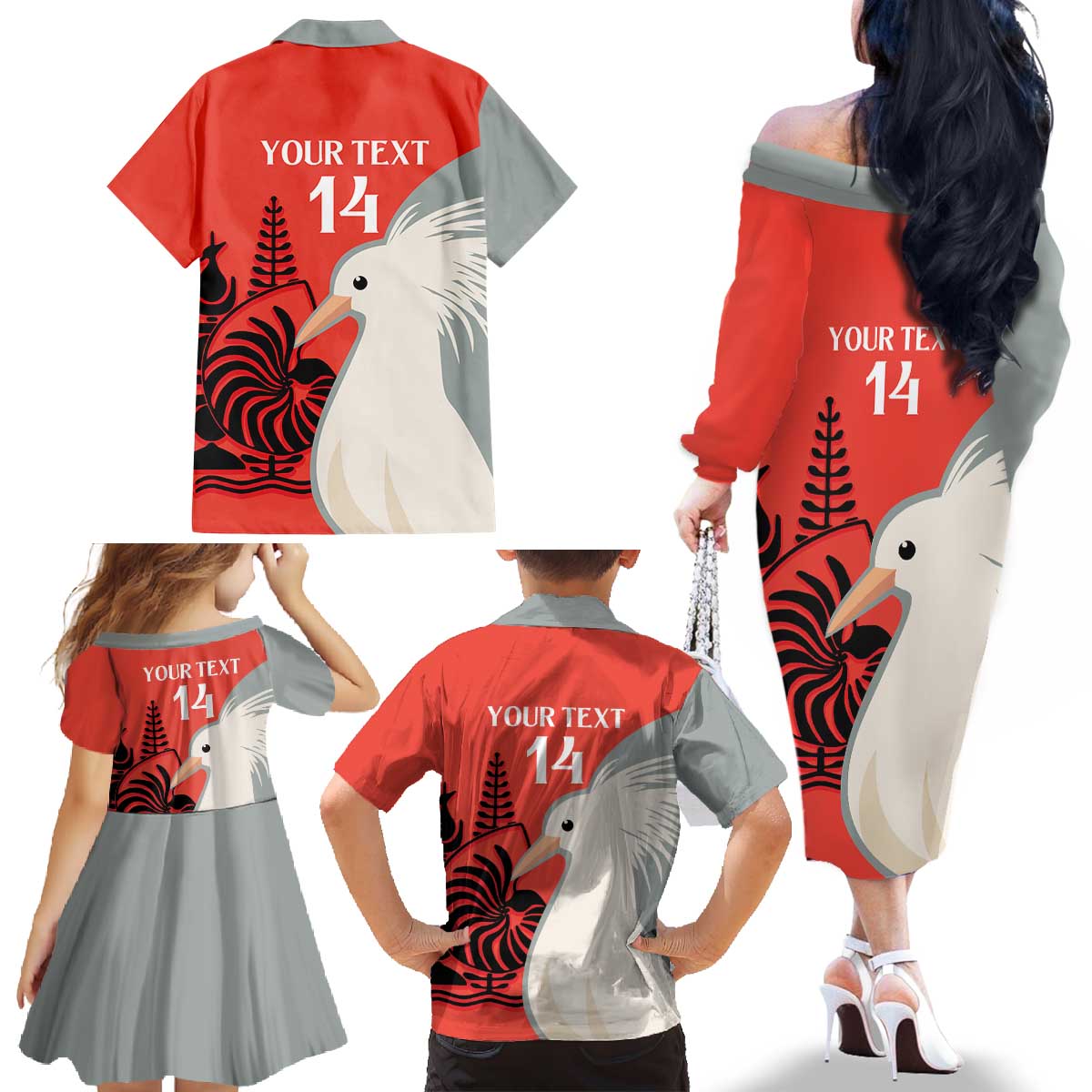 Custom Nouvelle-Caledonie Football Family Matching Off The Shoulder Long Sleeve Dress and Hawaiian Shirt Allez Les Cagous Simple Style