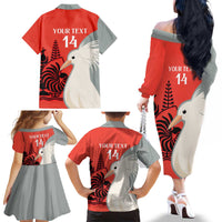 Custom Nouvelle-Caledonie Football Family Matching Off The Shoulder Long Sleeve Dress and Hawaiian Shirt Allez Les Cagous Simple Style