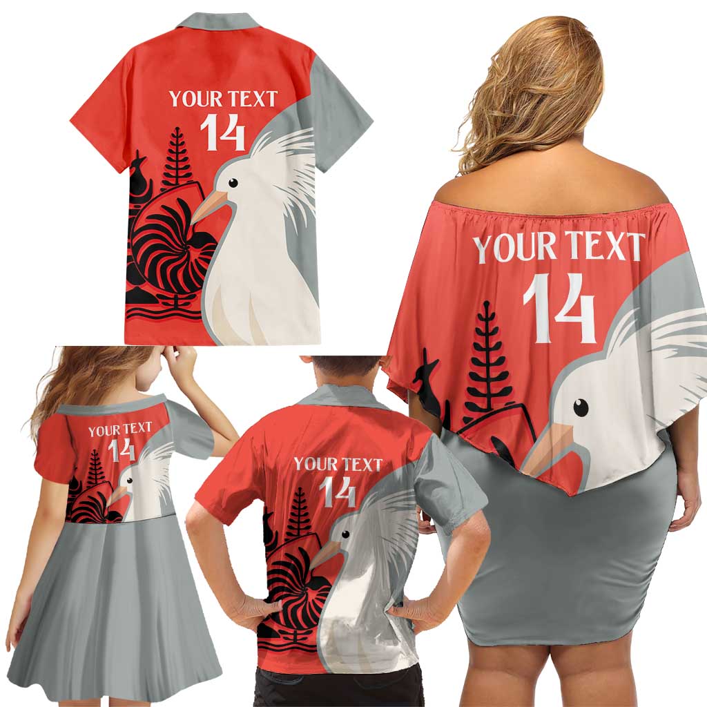 Custom Nouvelle-Caledonie Football Family Matching Off Shoulder Short Dress and Hawaiian Shirt Allez Les Cagous Simple Style