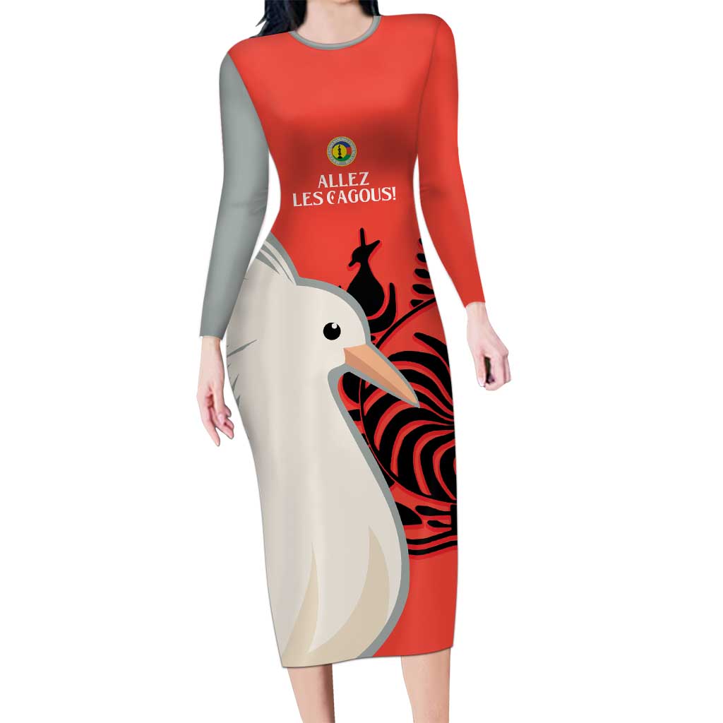 Custom Nouvelle-Caledonie Football Long Sleeve Bodycon Dress Allez Les Cagous Simple Style