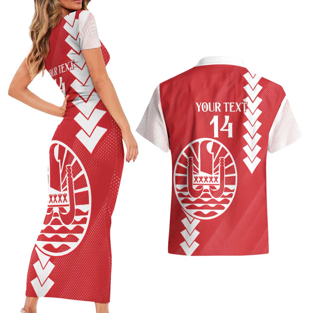 Custom Tahiti Football Couples Matching Short Sleeve Bodycon Dress and Hawaiian Shirt Go Toa Aito