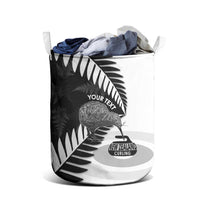 New Zealand Silver Fern Curling Personalised Laundry Basket Aotearoa Kiwi Ponga Black White Version - Polynesian Pride