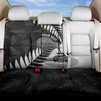 New Zealand Silver Fern Curling Personalised Back Car Seat Cover Aotearoa Kiwi Ponga Black White Version - Polynesian Pride
