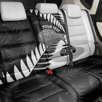 New Zealand Silver Fern Curling Personalised Back Car Seat Cover Aotearoa Kiwi Ponga Black White Version - Polynesian Pride