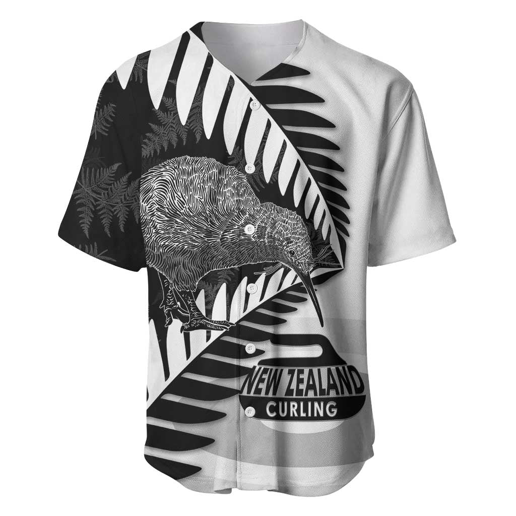 New Zealand Silver Fern Curling Personalised Baseball Jersey Aotearoa Kiwi Ponga Black White Version - Polynesian Pride