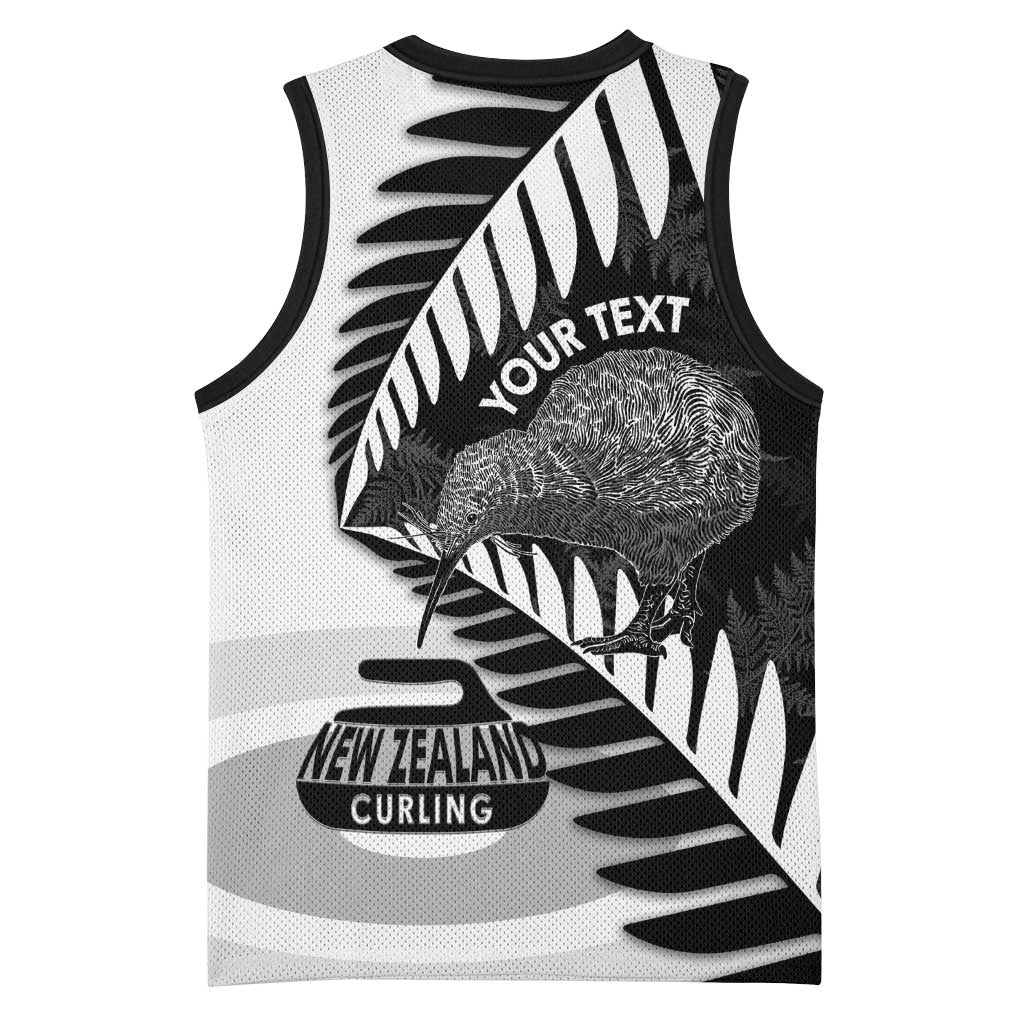 New Zealand Silver Fern Curling Personalised Basketball Jersey Aotearoa Kiwi Ponga Black White Version - Polynesian Pride