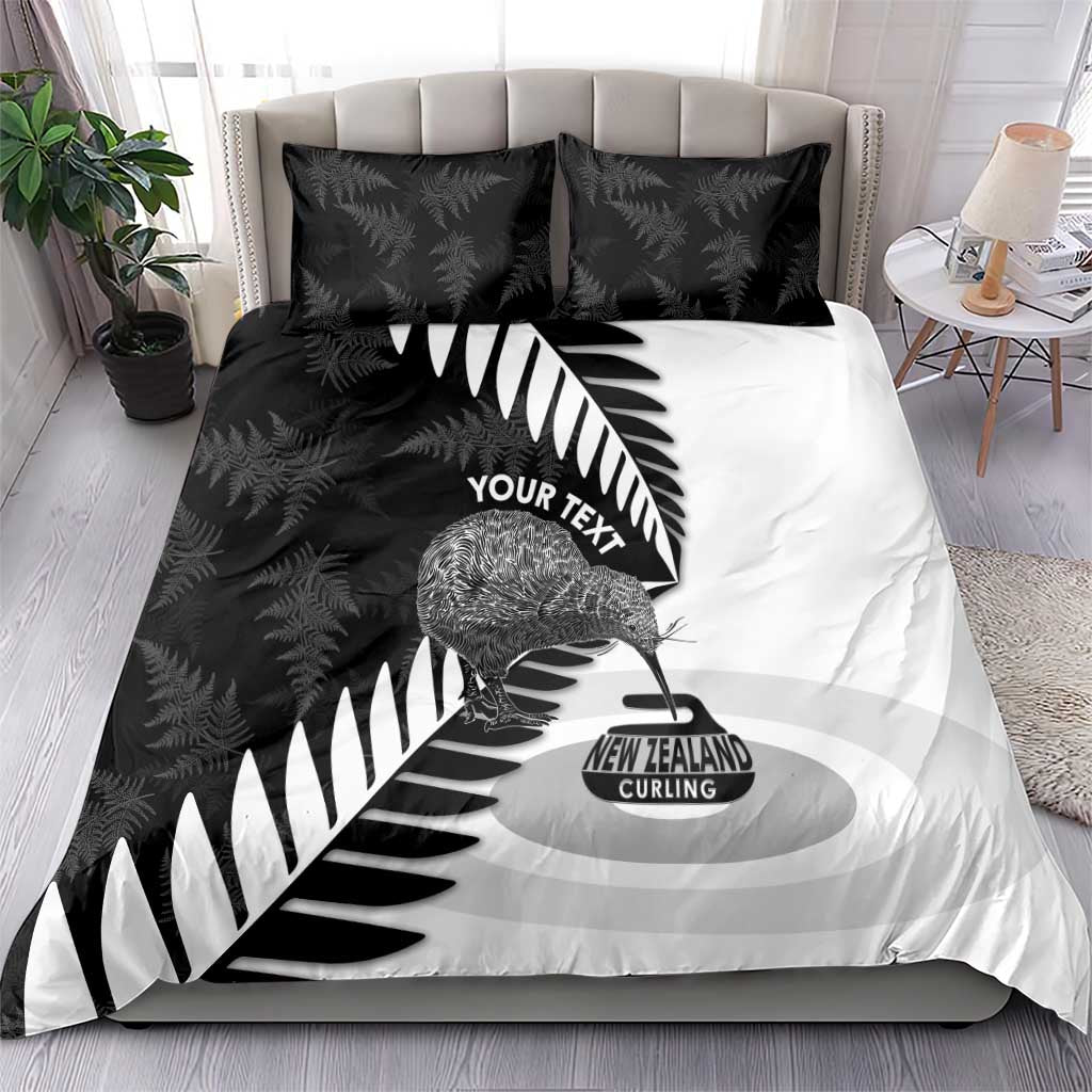 New Zealand Silver Fern Curling Personalised Bedding Set Aotearoa Kiwi Ponga Black White Version - Polynesian Pride