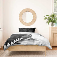 New Zealand Silver Fern Curling Personalised Bedding Set Aotearoa Kiwi Ponga Black White Version - Polynesian Pride