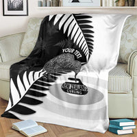 New Zealand Silver Fern Curling Personalised Blanket Aotearoa Kiwi Ponga Black White Version - Polynesian Pride
