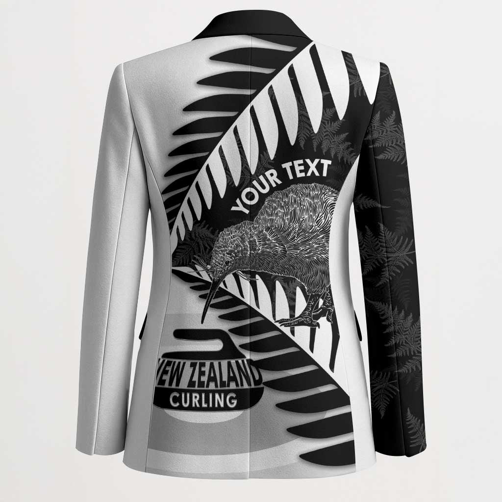New Zealand Silver Fern Curling Personalised Blazer Aotearoa Kiwi Ponga Black White Version - Polynesian Pride