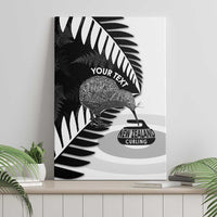 New Zealand Silver Fern Curling Personalised Canvas Wall Art Aotearoa Kiwi Ponga Black White Version - Polynesian Pride