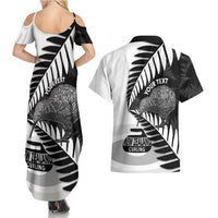 New Zealand Silver Fern Curling Personalised Couples Matching Summer Maxi Dress and Hawaiian Shirt Aotearoa Kiwi Ponga Black White Version - Polynesian Pride