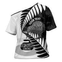 New Zealand Silver Fern Curling Personalised Cross Shoulder Shirt Aotearoa Kiwi Ponga Black White Version - Polynesian Pride