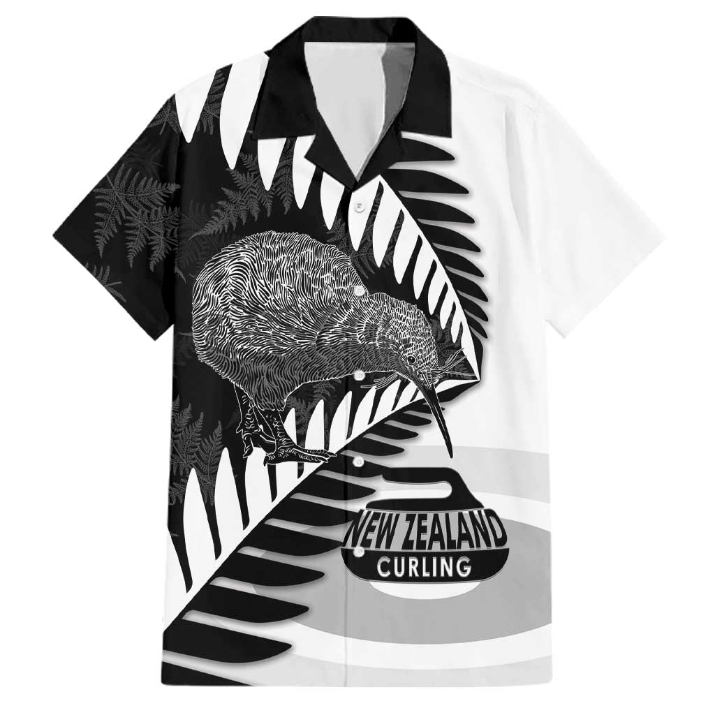 New Zealand Silver Fern Curling Personalised Family Matching Long Sleeve Bodycon Dress and Hawaiian Shirt Aotearoa Kiwi Ponga Black White Version - Polynesian Pride