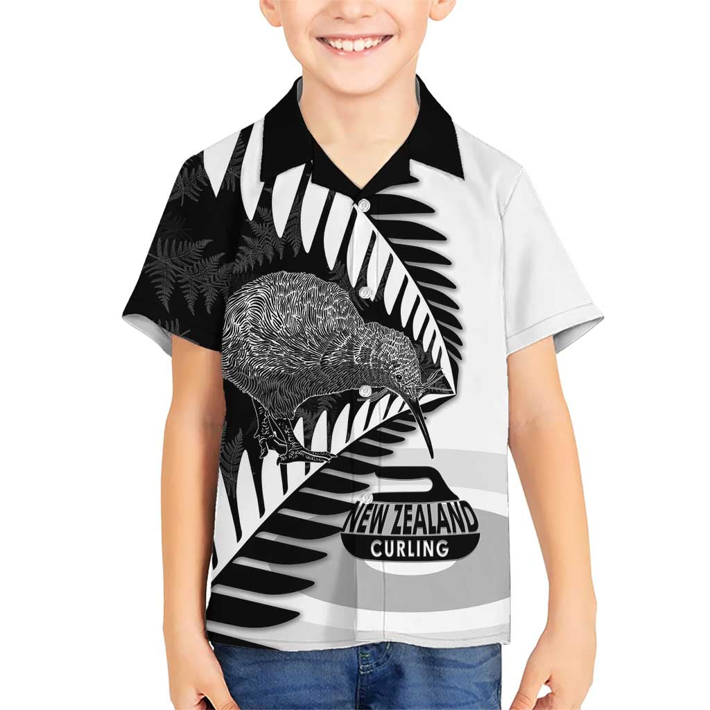 New Zealand Silver Fern Curling Personalised Family Matching Mermaid Dress and Hawaiian Shirt Aotearoa Kiwi Ponga Black White Version - Polynesian Pride