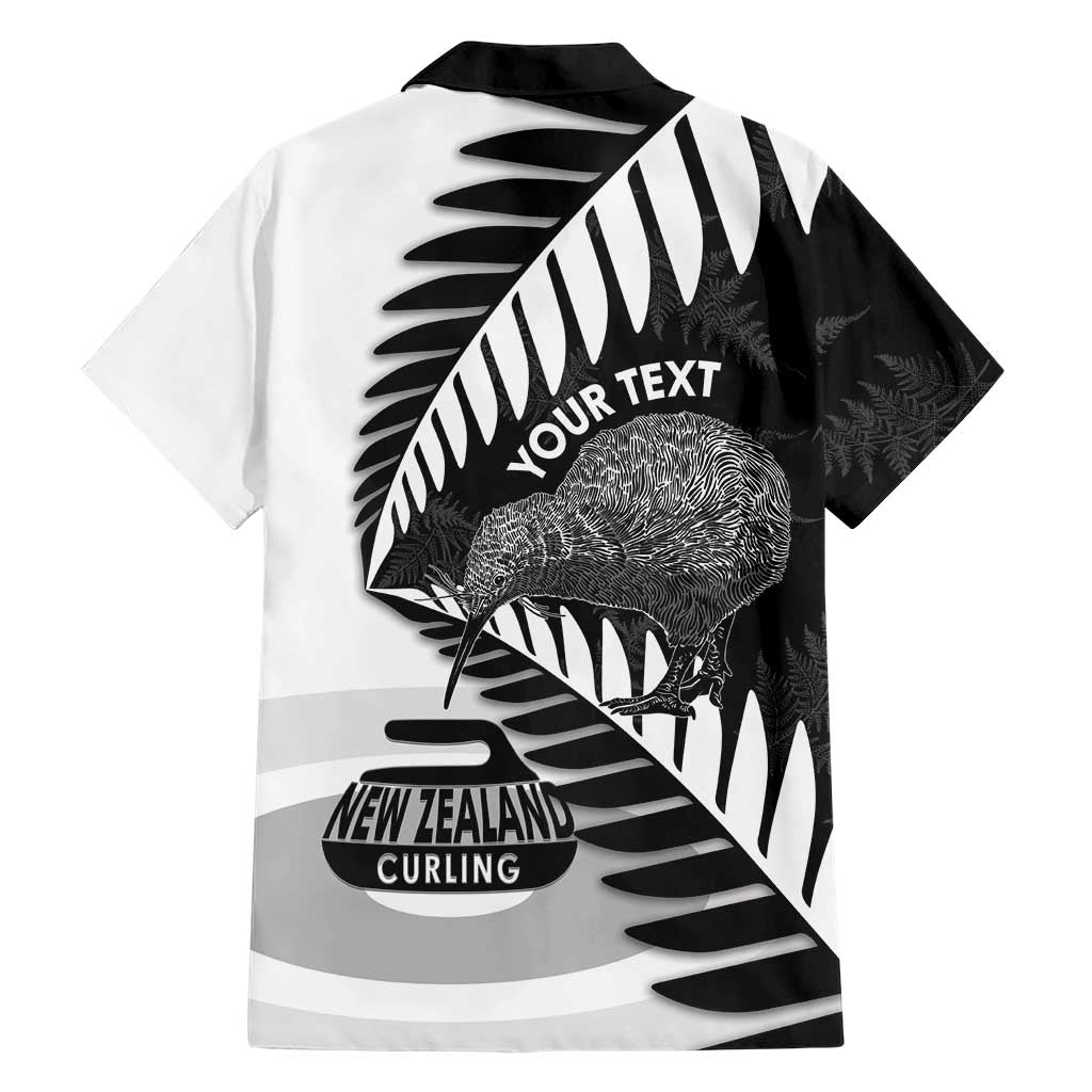 New Zealand Silver Fern Curling Personalised Family Matching Off The Shoulder Long Sleeve Dress and Hawaiian Shirt Aotearoa Kiwi Ponga Black White Version - Polynesian Pride