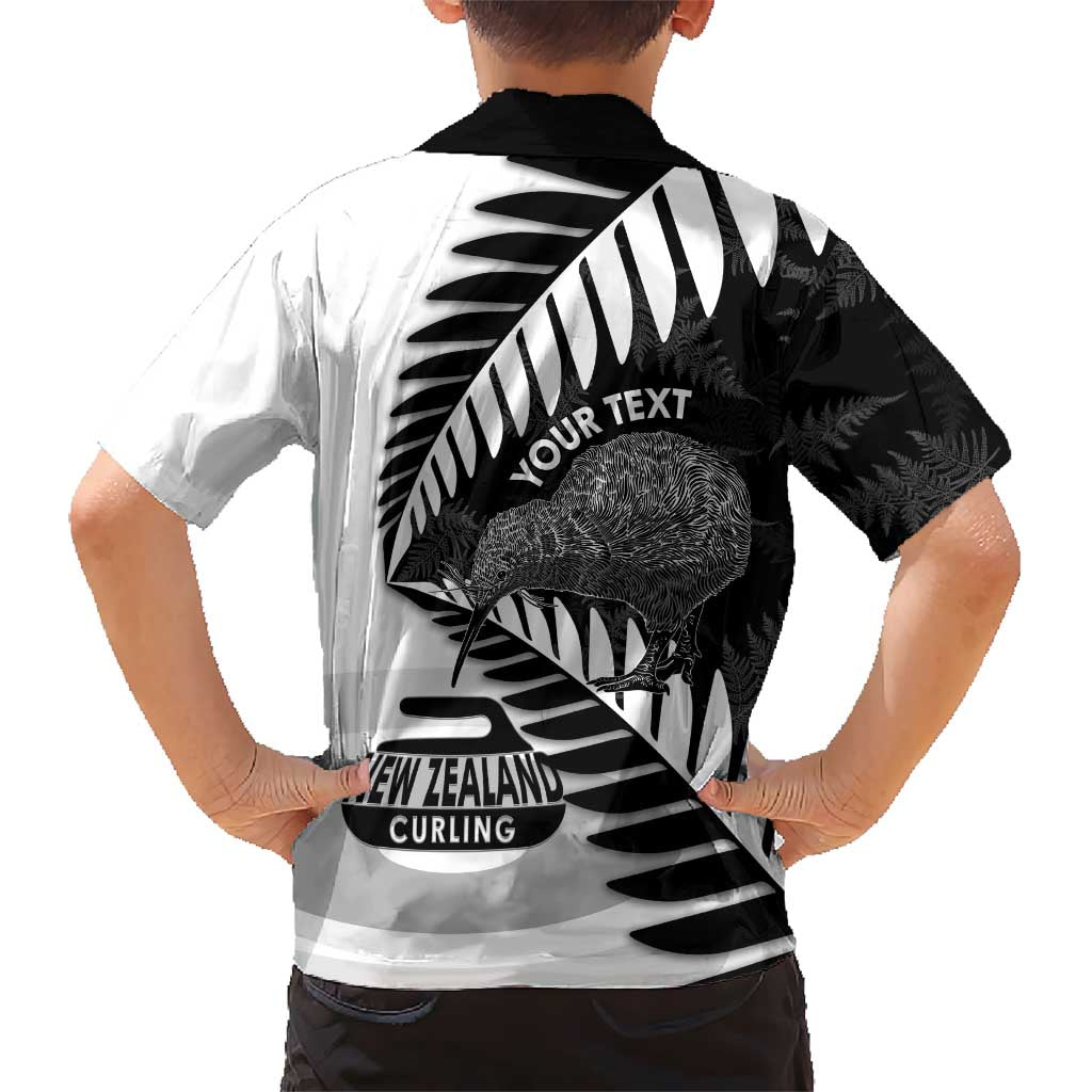 New Zealand Silver Fern Curling Personalised Family Matching Off Shoulder Maxi Dress and Hawaiian Shirt Aotearoa Kiwi Ponga Black White Version - Polynesian Pride