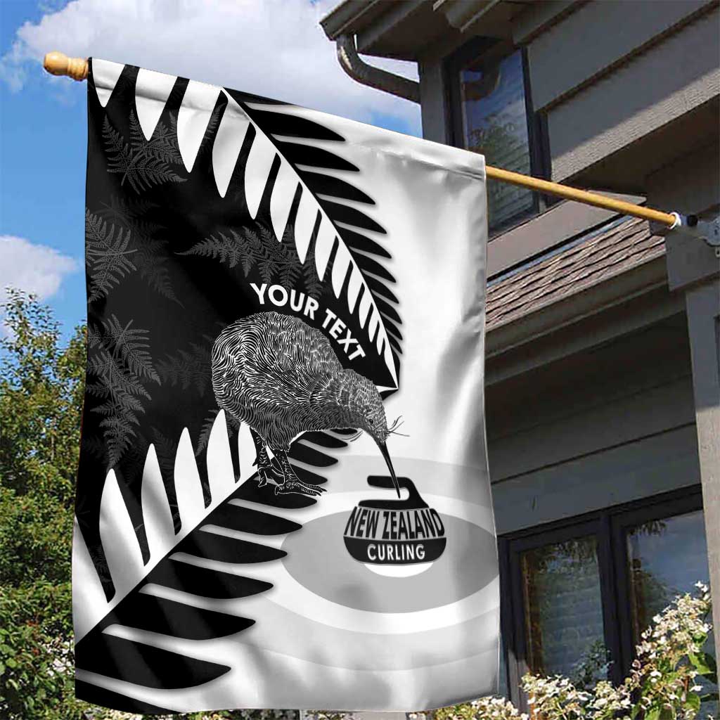 New Zealand Silver Fern Curling Personalised Garden Flag Aotearoa Kiwi Ponga Black White Version - Polynesian Pride