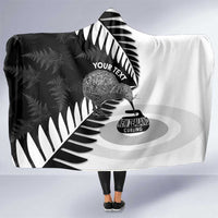 New Zealand Silver Fern Curling Personalised Hooded Blanket Aotearoa Kiwi Ponga Black White Version - Polynesian Pride