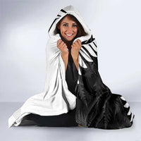 New Zealand Silver Fern Curling Personalised Hooded Blanket Aotearoa Kiwi Ponga Black White Version - Polynesian Pride