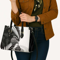 New Zealand Silver Fern Curling Personalised Leather Bag Aotearoa Kiwi Ponga Black White Version - Polynesian Pride