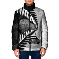 New Zealand Silver Fern Curling Personalised Padded Jacket Aotearoa Kiwi Ponga Black White Version - Polynesian Pride