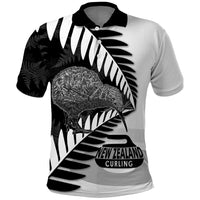 New Zealand Silver Fern Curling Personalised Polo Shirt Aotearoa Kiwi Ponga Black White Version LT14 Black - Polynesian Pride