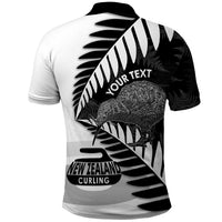 New Zealand Silver Fern Curling Personalised Polo Shirt Aotearoa Kiwi Ponga Black White Version LT14 - Polynesian Pride