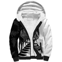 New Zealand Silver Fern Curling Personalised Sherpa Hoodie Aotearoa Kiwi Ponga Black White Version - Polynesian Pride