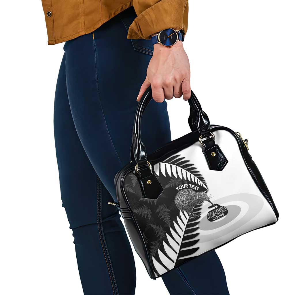 New Zealand Silver Fern Curling Personalised Shoulder Handbag Aotearoa Kiwi Ponga Black White Version - Polynesian Pride