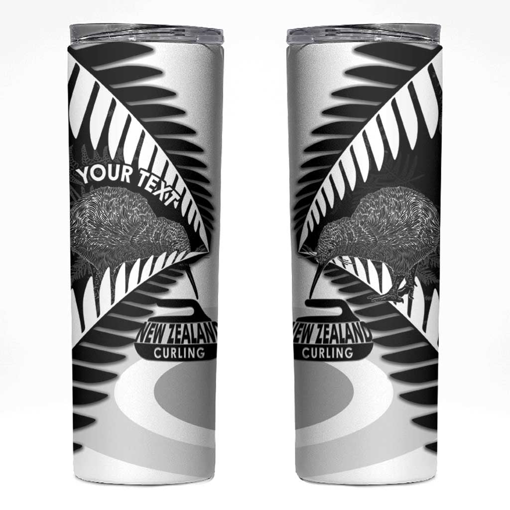 New Zealand Silver Fern Curling Personalised Skinny Tumbler Aotearoa Kiwi Ponga Black White Version - Polynesian Pride