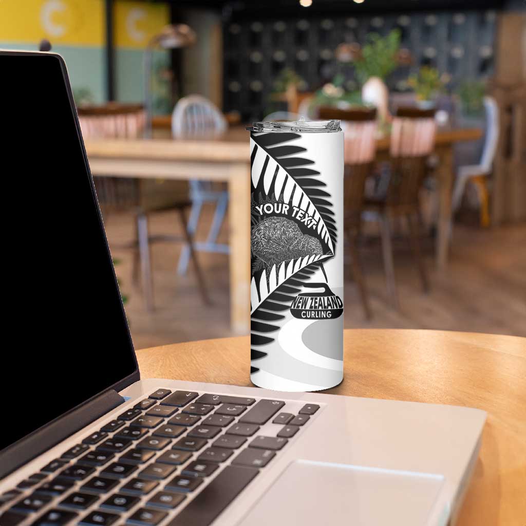 New Zealand Silver Fern Curling Personalised Skinny Tumbler Aotearoa Kiwi Ponga Black White Version - Polynesian Pride
