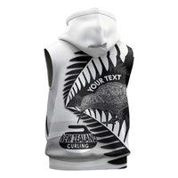New Zealand Silver Fern Curling Personalised Sleeveless Zip Hoodie Aotearoa Kiwi Ponga Black White Version - Polynesian Pride