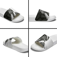 New Zealand Silver Fern Curling Personalised Slide Sandals Aotearoa Kiwi Ponga Black White Version LT14 - Polynesian Pride