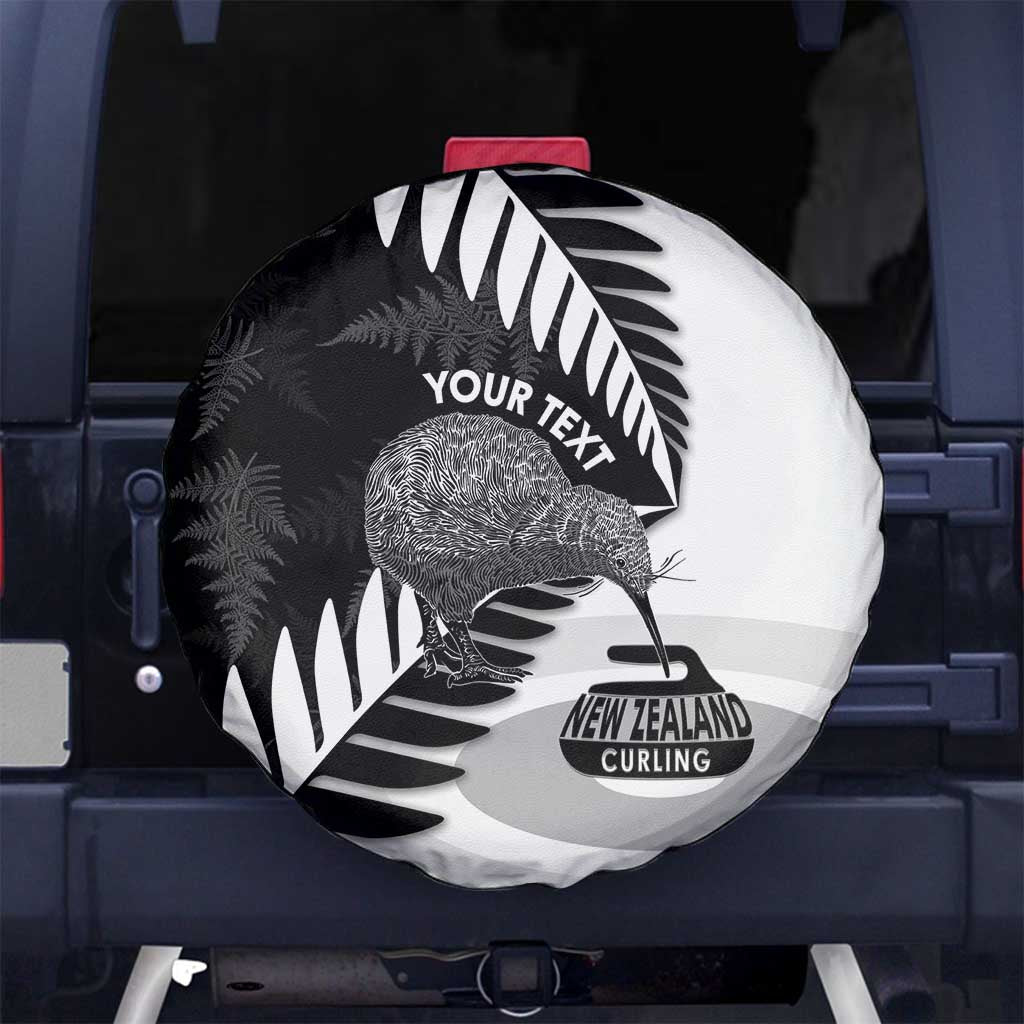 New Zealand Silver Fern Curling Personalised Spare Tire Cover Aotearoa Kiwi Ponga Black White Version - Polynesian Pride