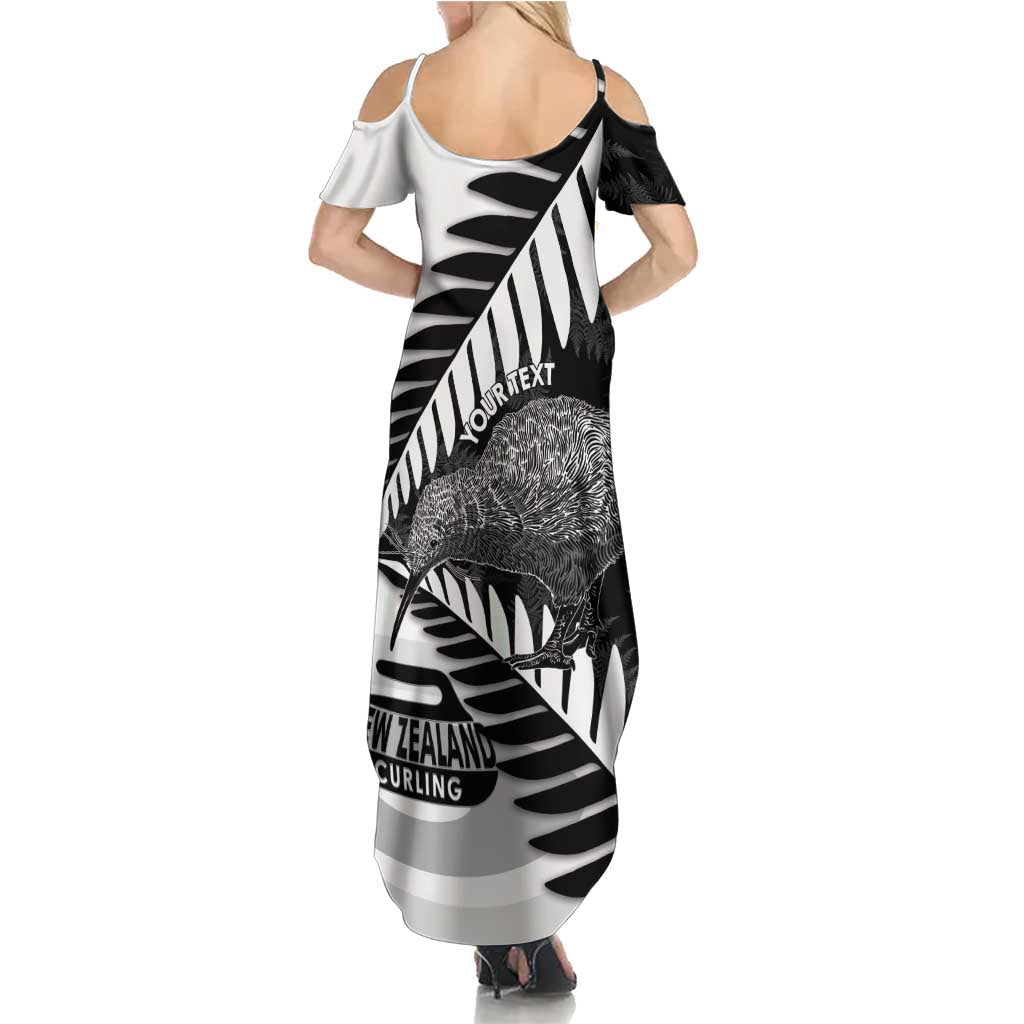 New Zealand Silver Fern Curling Personalised Summer Maxi Dress Aotearoa Kiwi Ponga Black White Version - Polynesian Pride