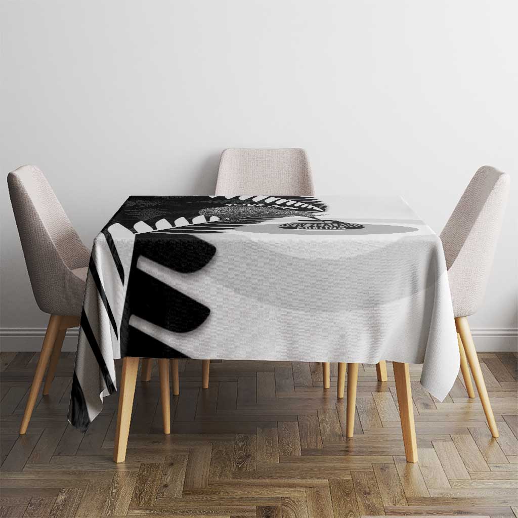 New Zealand Silver Fern Curling Personalised Tablecloth Aotearoa Kiwi Ponga Black White Version - Polynesian Pride