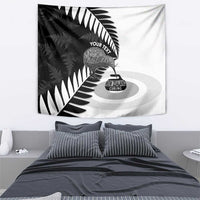 New Zealand Silver Fern Curling Personalised Tapestry Aotearoa Kiwi Ponga Black White Version - Polynesian Pride