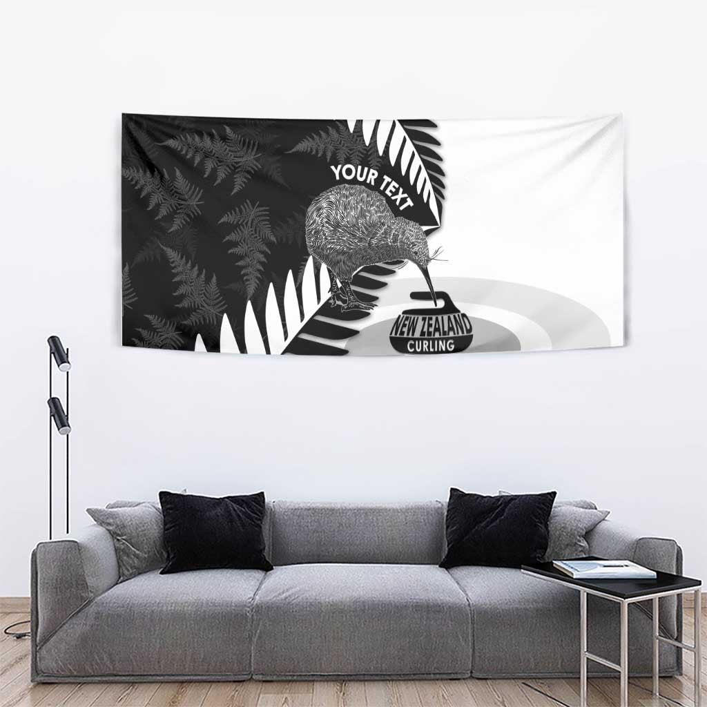 New Zealand Silver Fern Curling Personalised Tapestry Aotearoa Kiwi Ponga Black White Version - Polynesian Pride