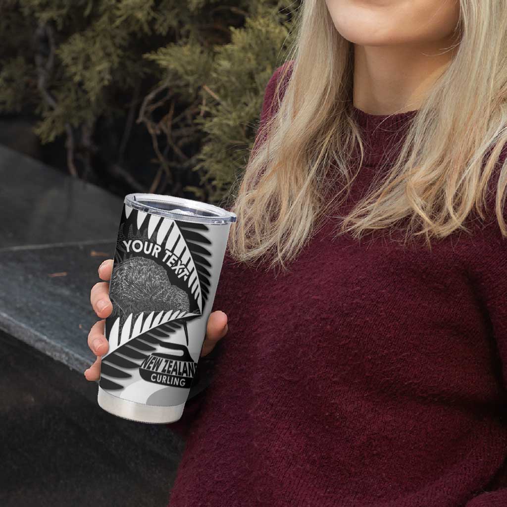 New Zealand Silver Fern Curling Personalised Tumbler Cup Aotearoa Kiwi Ponga Black White Version - Polynesian Pride