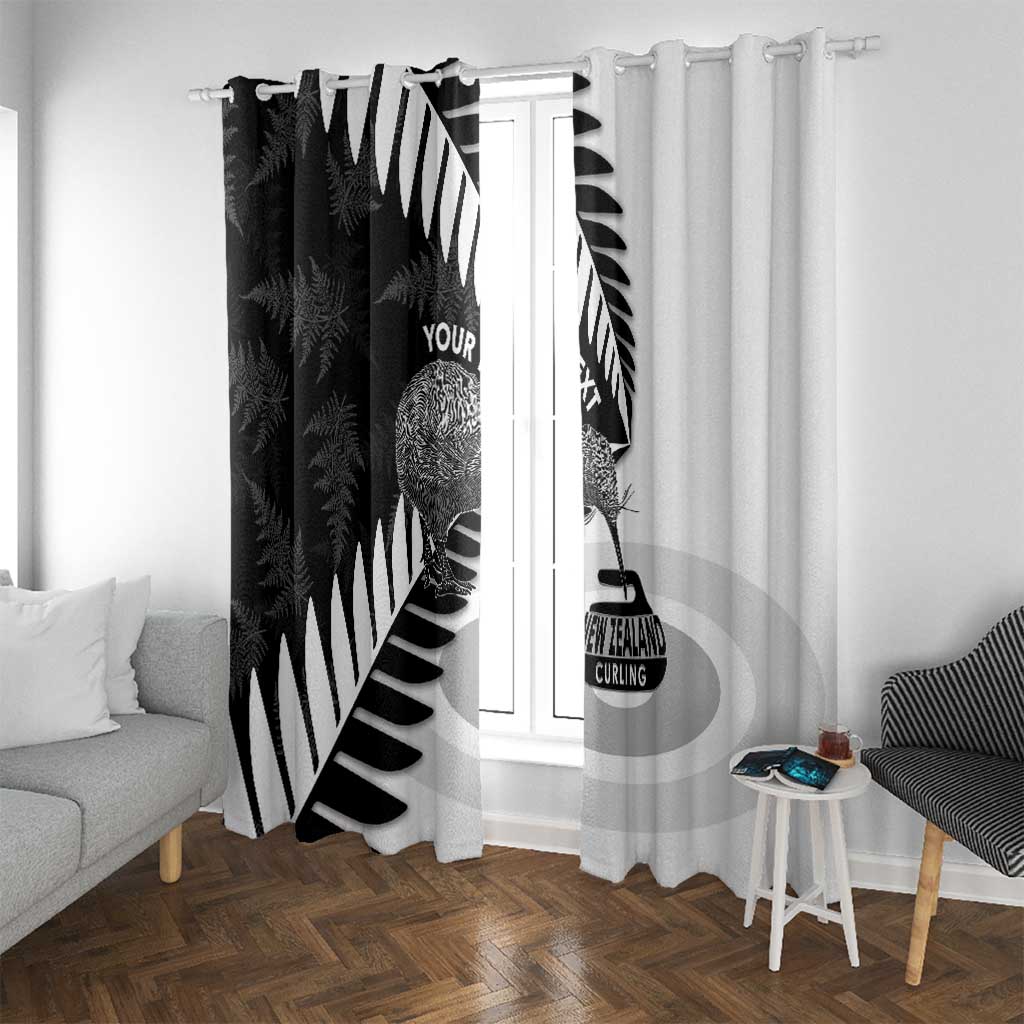 New Zealand Silver Fern Curling Personalised Window Curtain Aotearoa Kiwi Ponga Black White Version - Polynesian Pride
